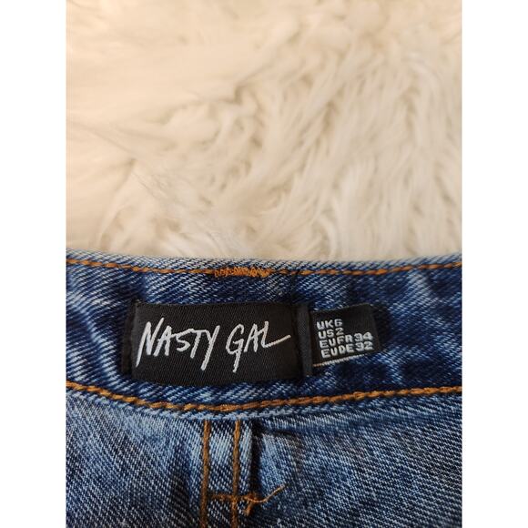 Nasty Gal Women's Blue Mid Rise Cotton‎ Distressed Raw Hem Cut Off Shorts Size 2 - Picture 3 of 7